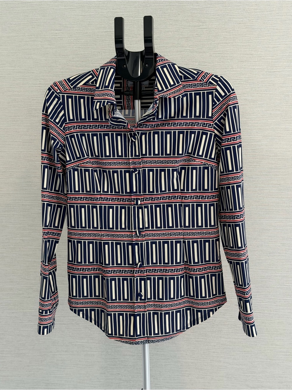 Jude Connally Navy, White & Red Geometric Button-Down Shirt